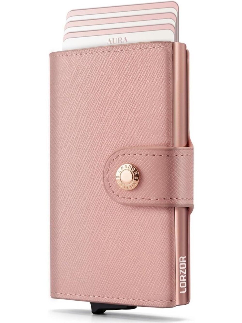 Slim RFID Blocking Women's Wallet, Minimalist Trifold Design, Pink Saffiano